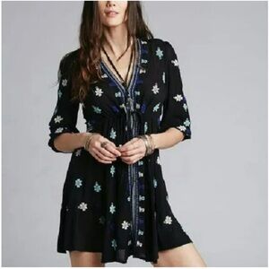 Free People Black Mini Dress with Blue and White Accents